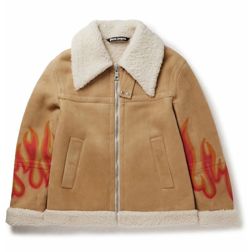 Flame Accented Suede Shearling Jacket