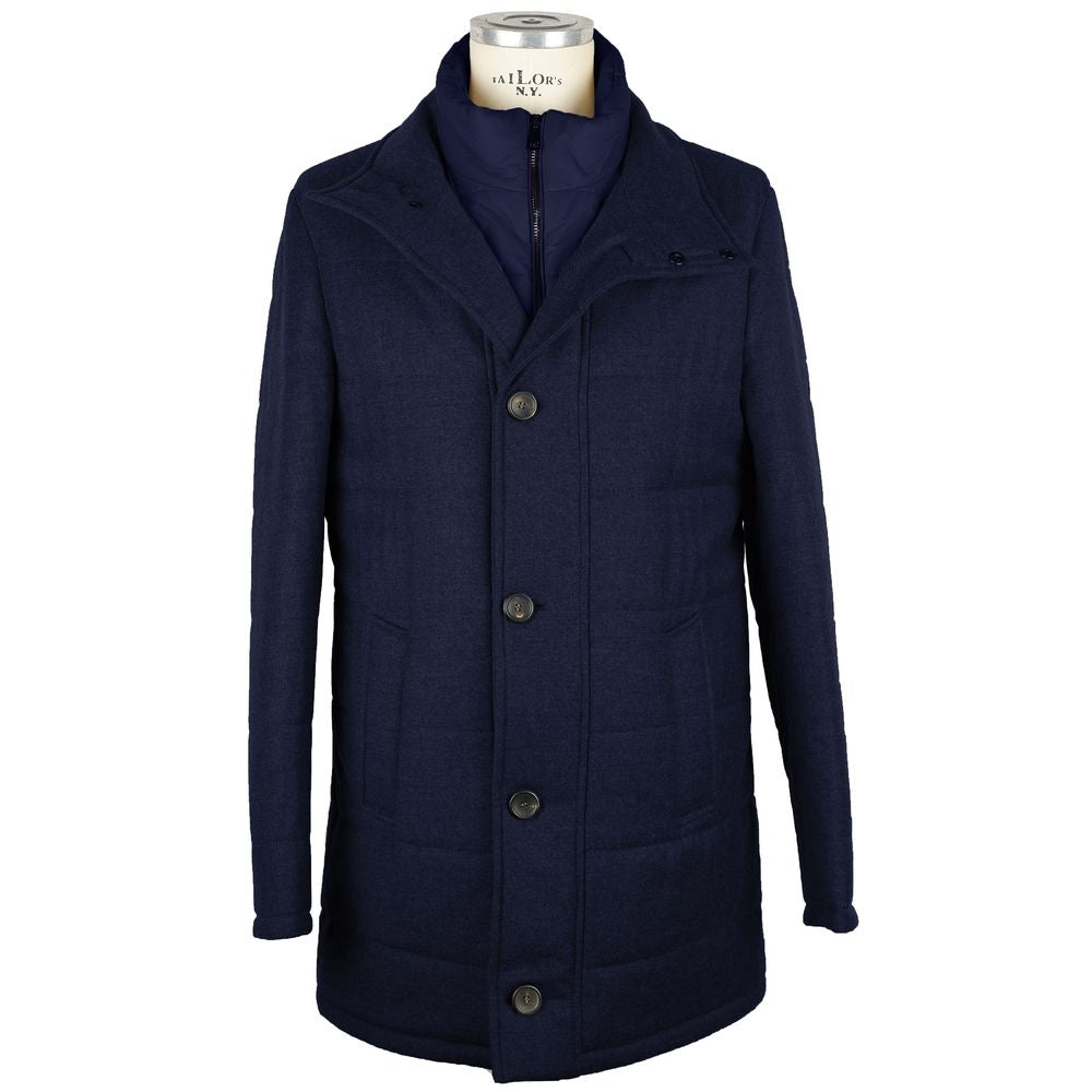 Elegant Wool-Cashmere Dark Blue Coat Jacket