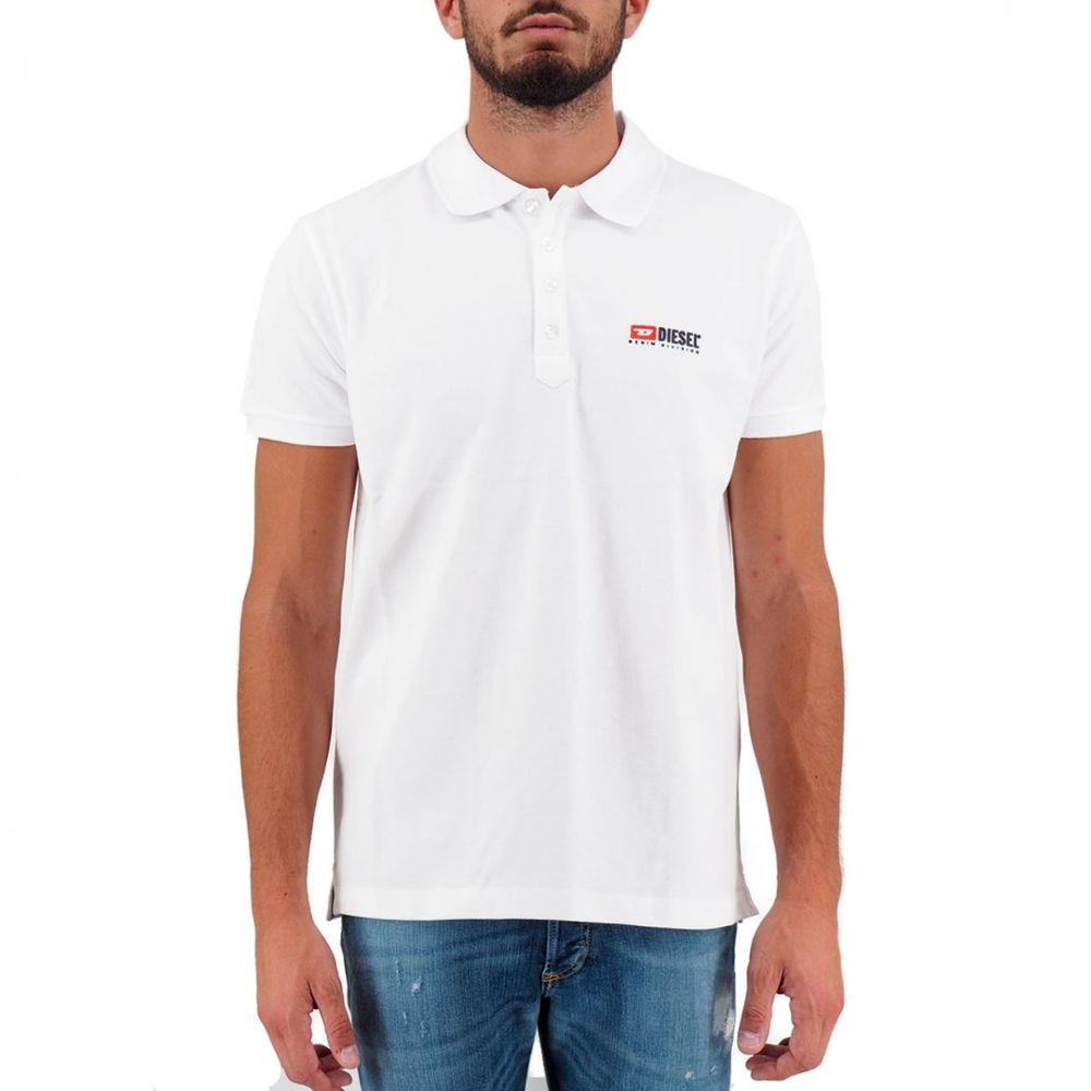 Elegant White Cotton Polo Shirt with Contrasting Logo