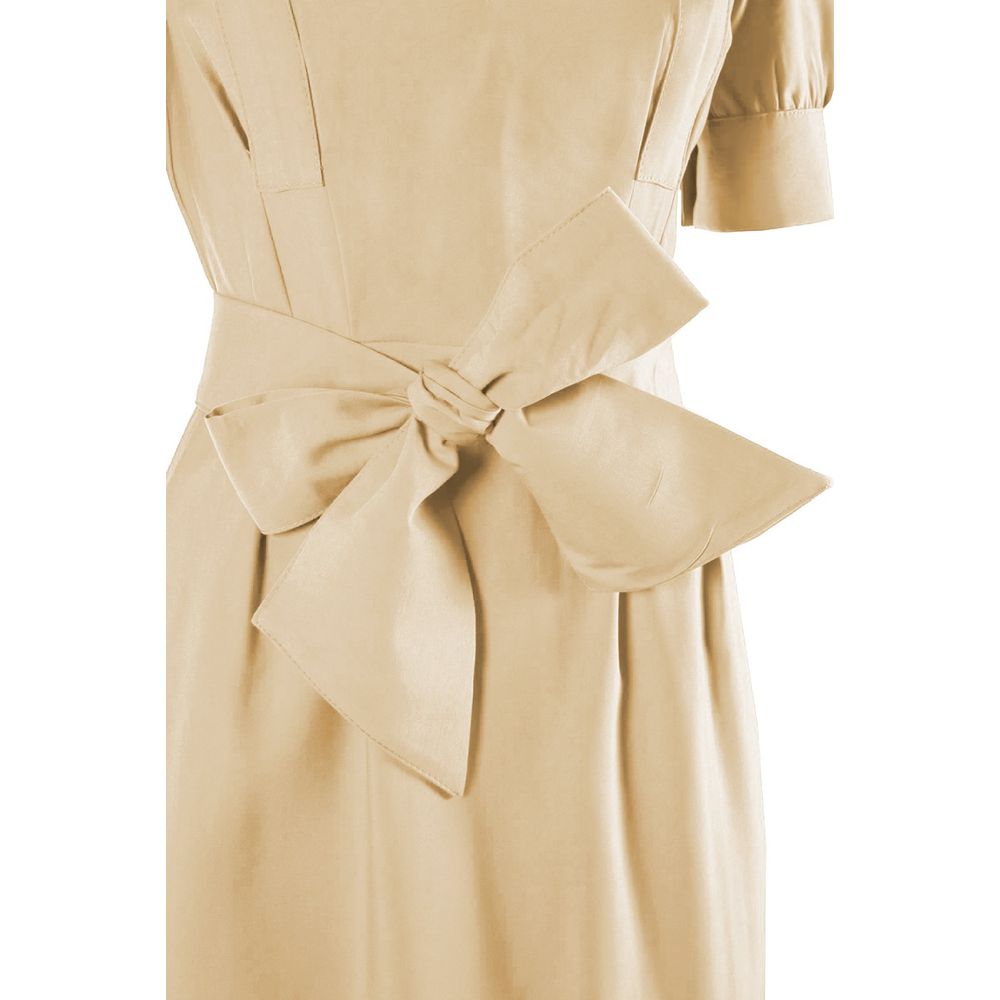 Chic Beige Midi Dress with Waist Belt