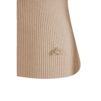 Chic Beige Rib-knit Short Sleeve Top