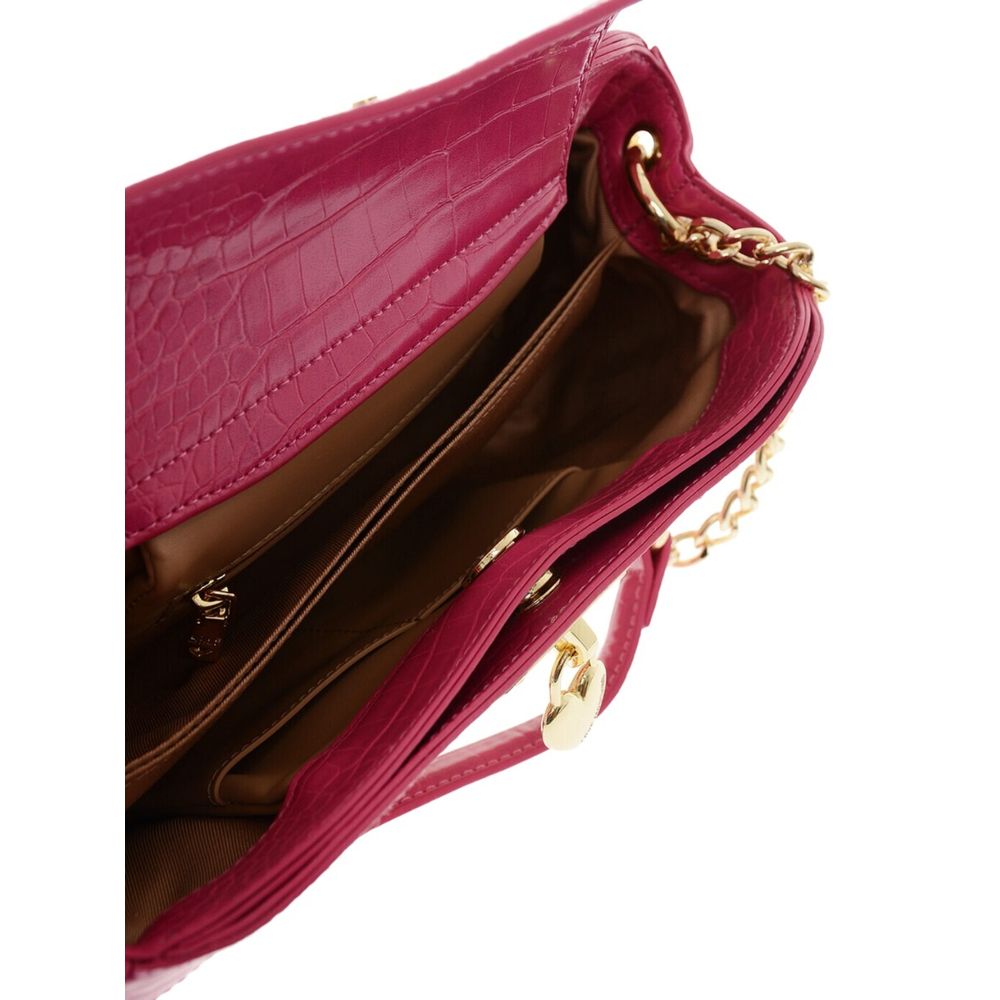 Fuchsia Canvas and Faux Leather Shoulder Bag