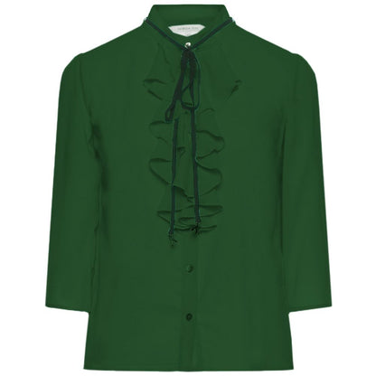 Elegant Green Crepe Blouse with Ruffle Accent