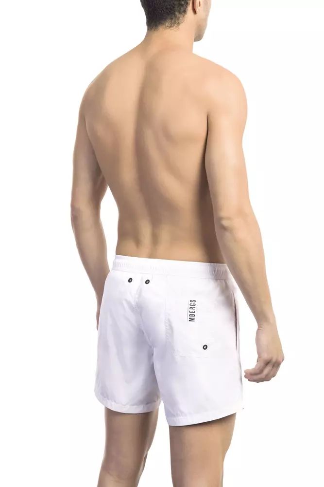 Elegant White Swim Shorts with Iconic Tape Detail