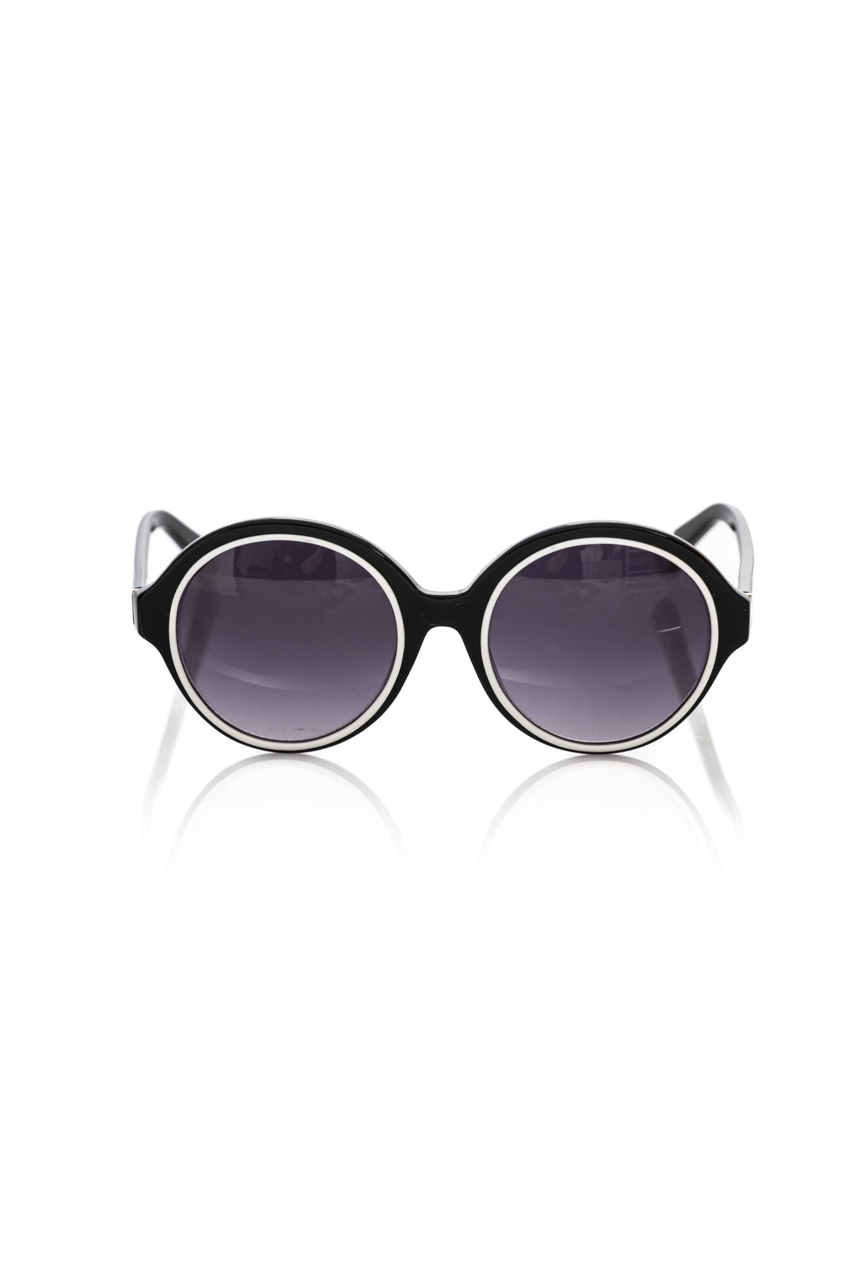 Elegant Black Round Sunglasses with White Accent