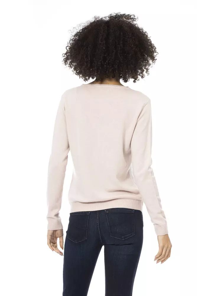 Chic Pink Crew Neck Wool-Blend Sweater