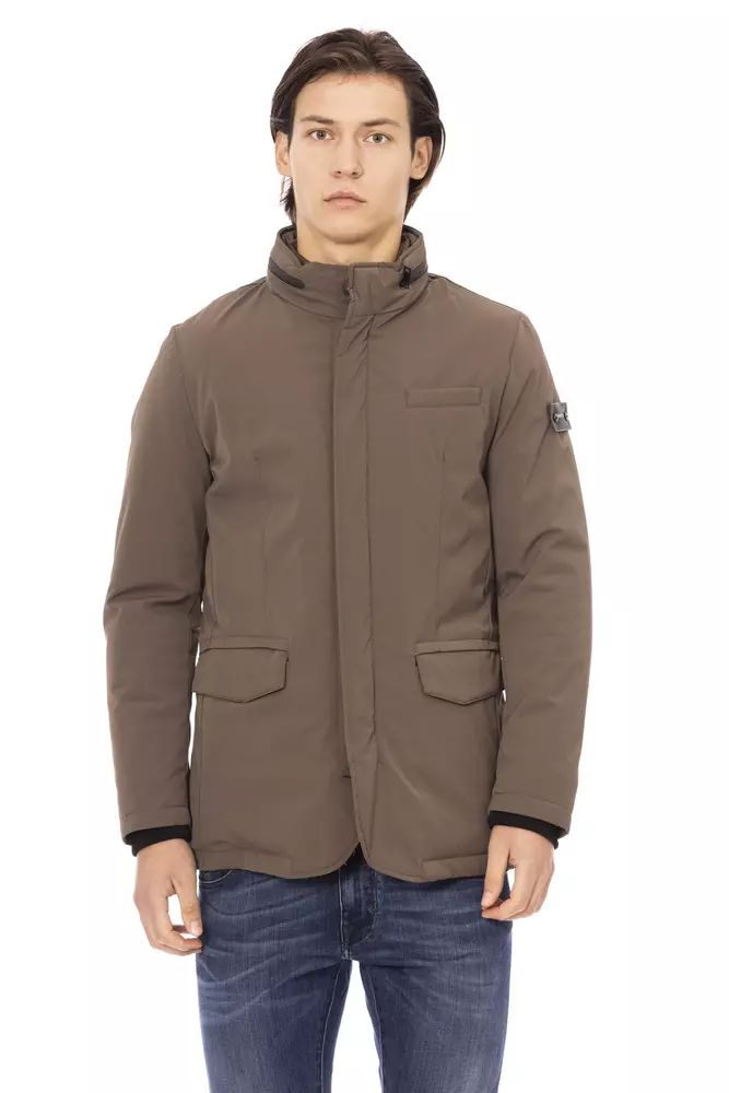 Elegant Brown Zip-Front Monogram Jacket