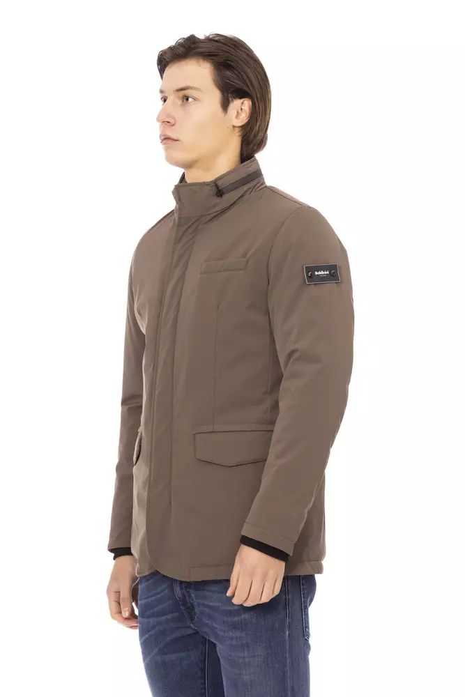 Elegant Brown Zip-Front Monogram Jacket