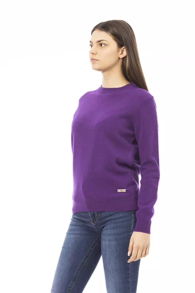 Crewneck Wool-Cashmere Blend Purple Sweater