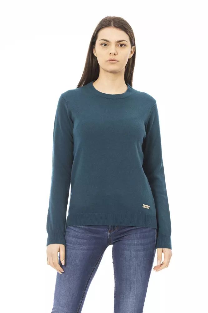 Elegant Crewneck Wool-Cashmere Sweater in Green