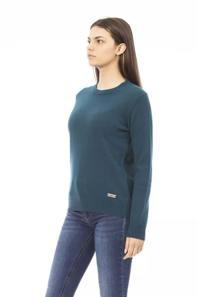 Elegant Crewneck Wool-Cashmere Sweater in Green