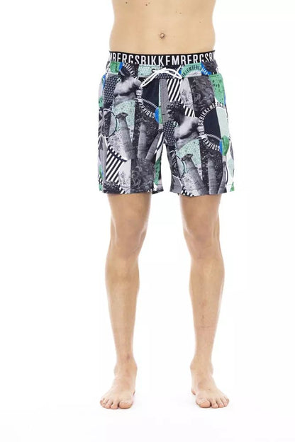 Multicolor Printed Swim Shorts with Drawstring