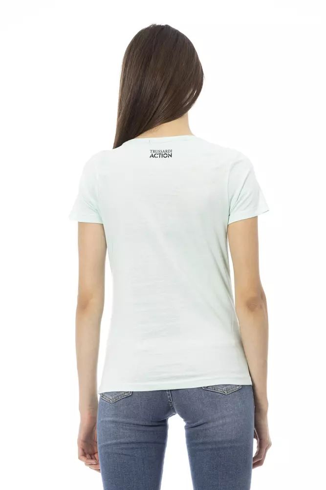 Elegant Light Blue Tee with Chic Front Print