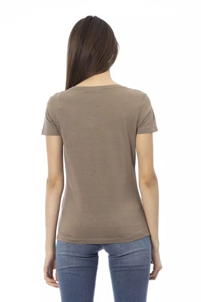 Elegant Brown Tee with Chic Front Print