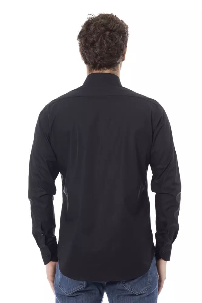 Elegant Black Italian Collar Shirt