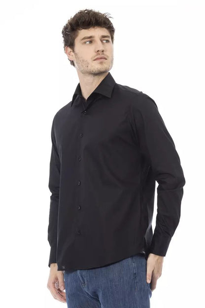 Elegant Black Italian Collar Shirt