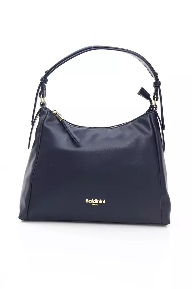 Elegant Blue Shoulder Bag with Golden Detailing