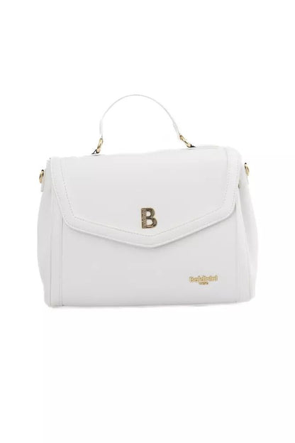 Elegant White Shoulder Bag with Golden Accents