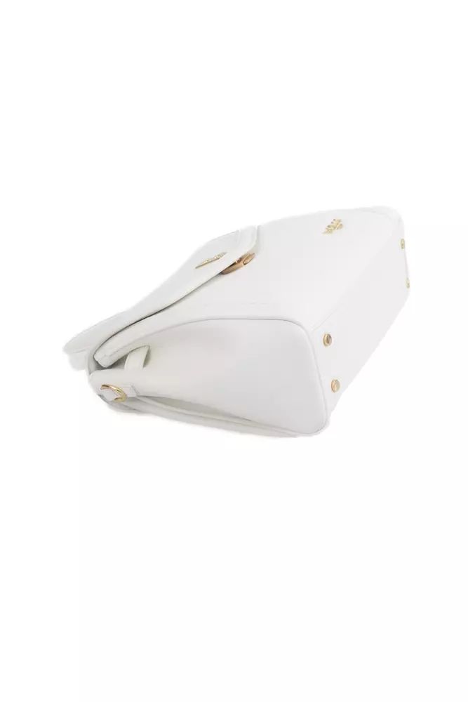 Elegant White Shoulder Bag with Golden Accents