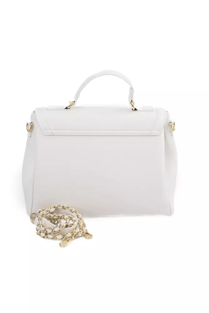 Elegant White Shoulder Bag with Golden Accents