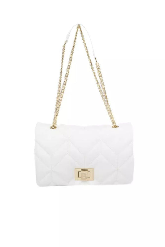 Elegant White Shoulder Bag with Golden Accents