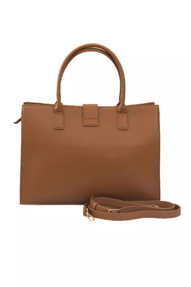 Elegant Brown Shoulder Bag with Golden Accents