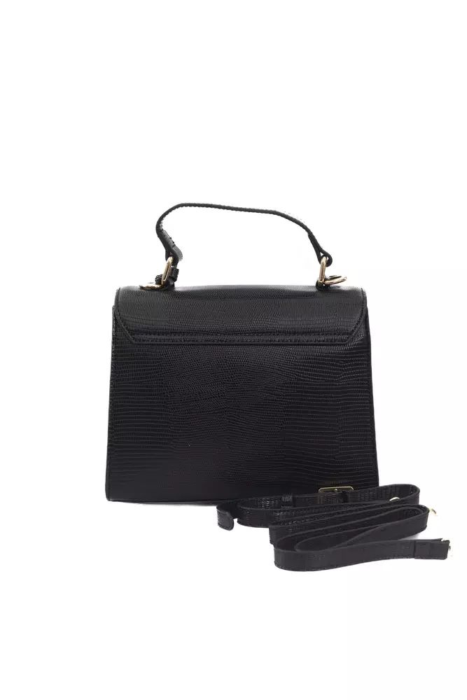 Elegant Black Shoulder Bag with Golden Accents