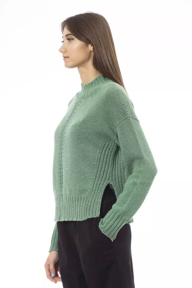 Elegant Green Mock Neck Wool Blend Sweater
