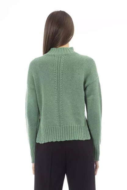 Elegant Green Mock Neck Wool Blend Sweater
