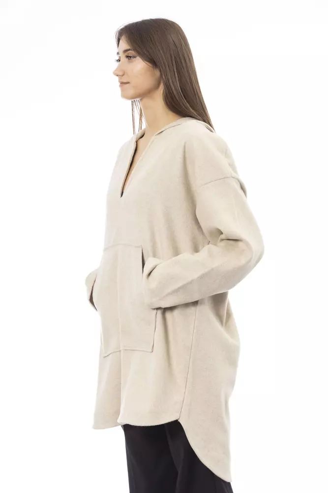 Elegant Beige Hooded Long Sweater