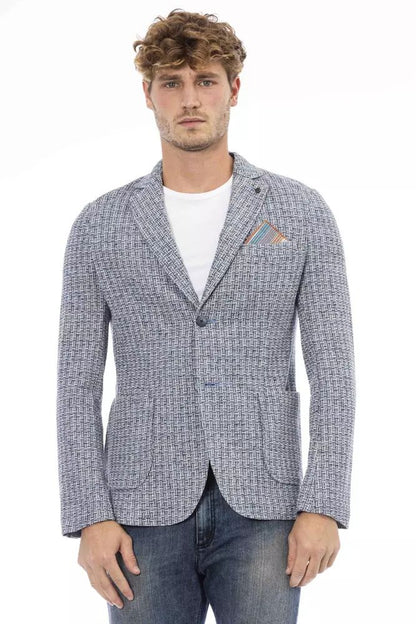 Elegant Cotton-Linen Blend Blue Jacket