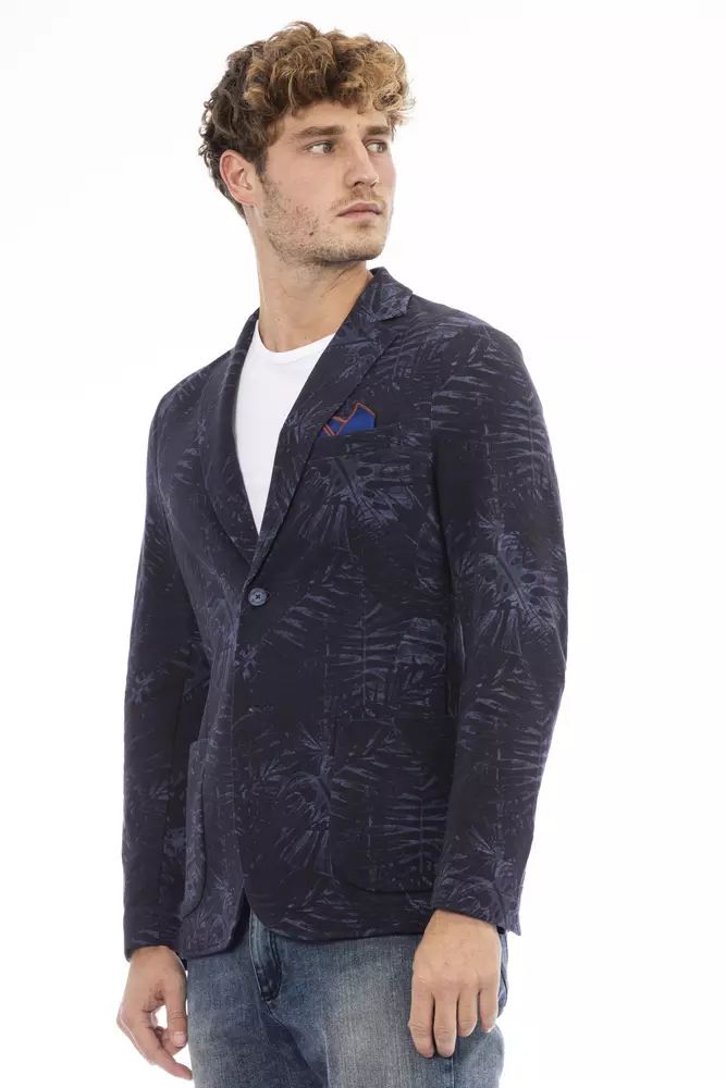 Sleek Blue Cotton Blend Fabric Jacket