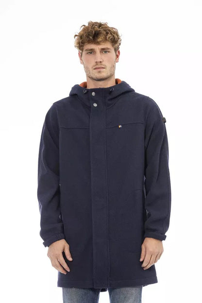 Versatile Blue Hooded Jacket with Backpack Feature