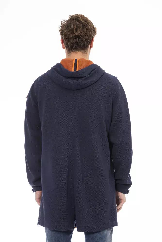 Versatile Blue Hooded Jacket with Backpack Feature