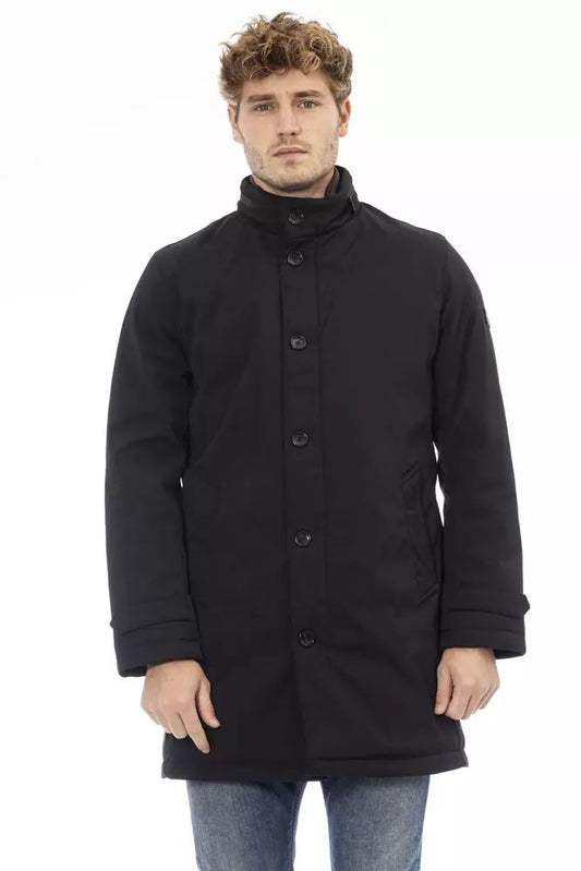 Sleek Black Poly Jacket with Monogram