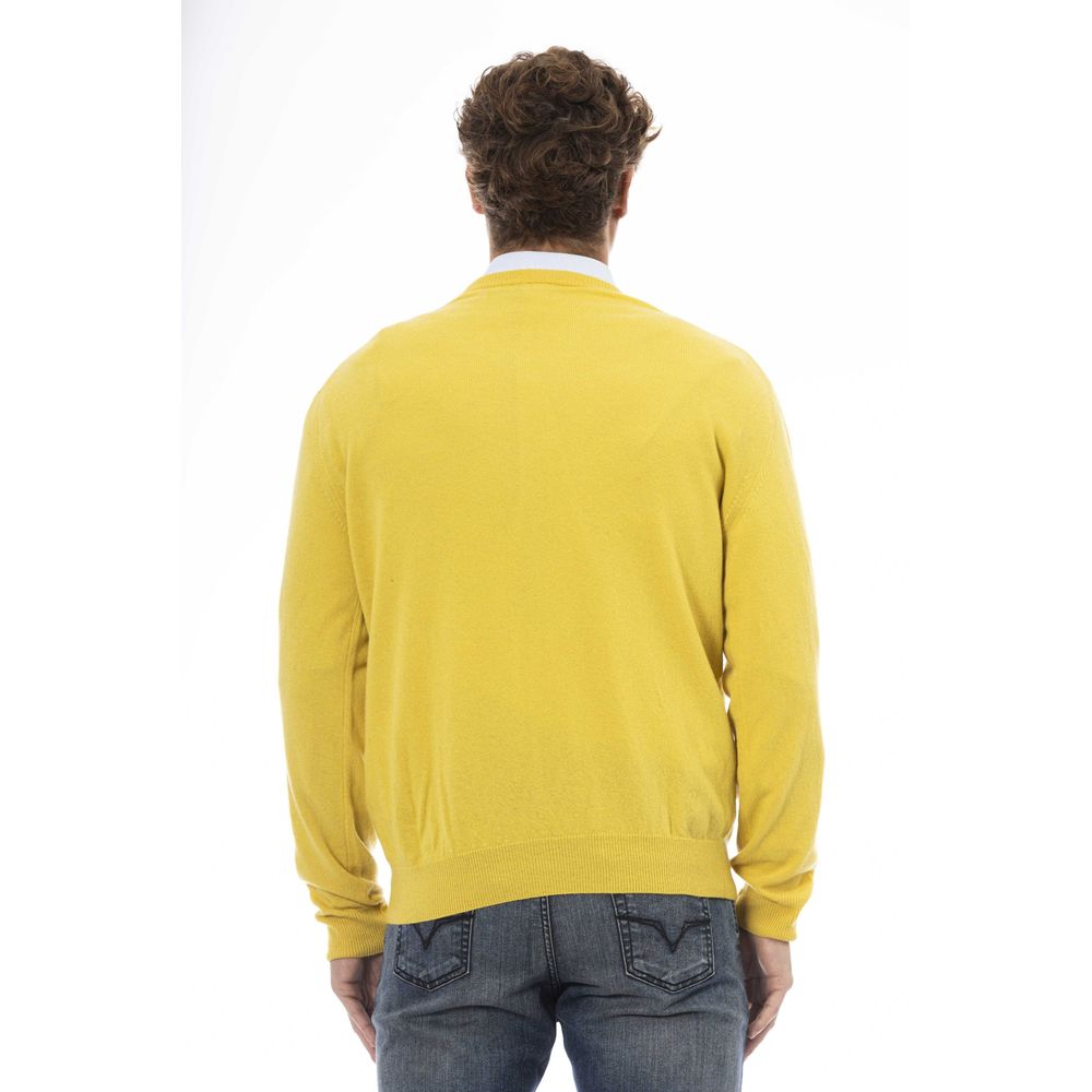 Elegant V-Neck Wool Sweater in Vibrant Yellow