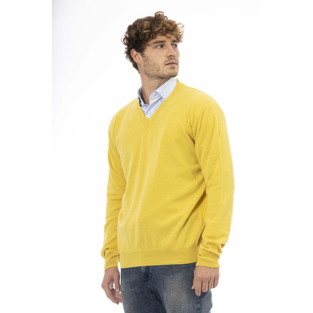 Elegant V-Neck Wool Sweater in Vibrant Yellow