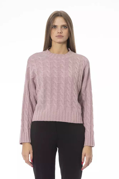 Chic Pink Wool Blend Crew Neck Sweater