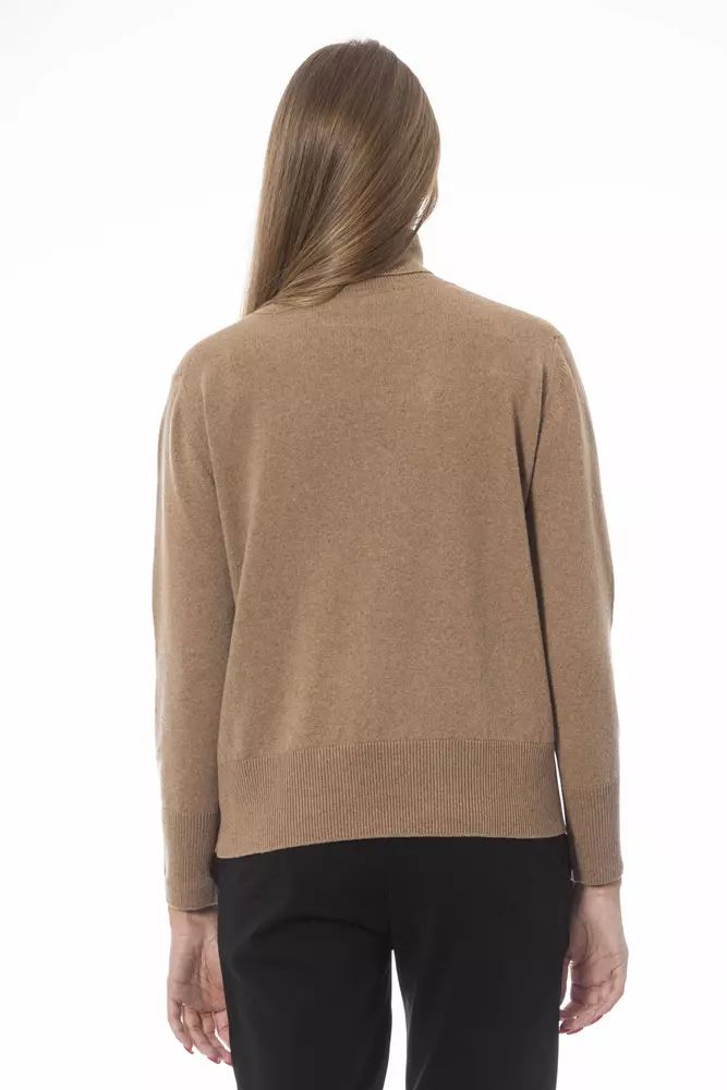 Chic Beige Wool-Cashmere Turtleneck Sweater