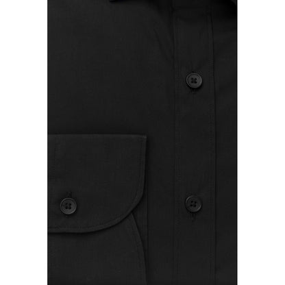 Sleek Black Slim Fit French Collar Shirt