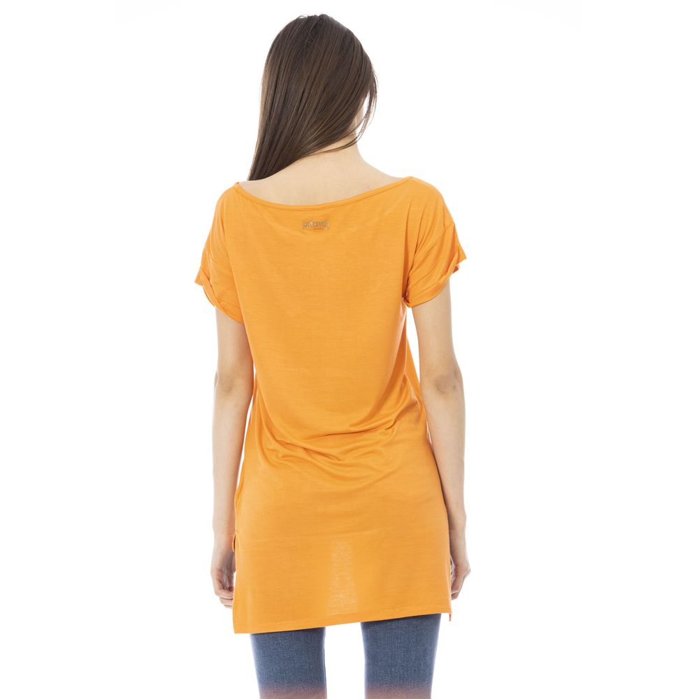 Chic Orange Rhinestone Logo Tee