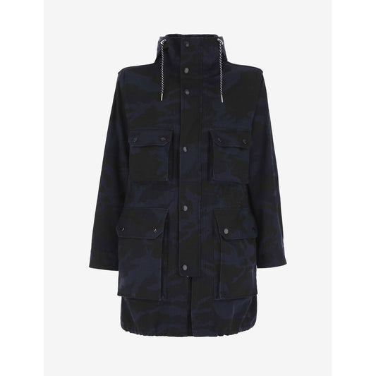 Camouflage Hooded Trench Coat in Dark Blue