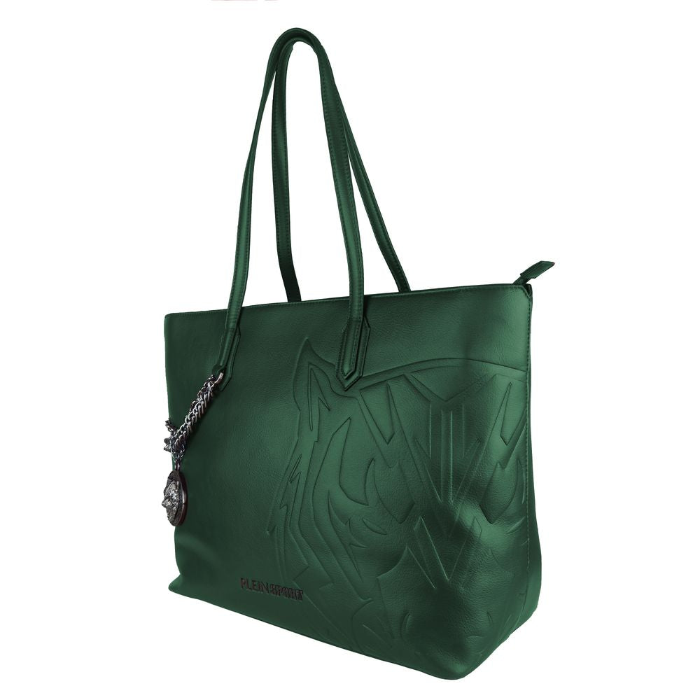 Eco-Chic Dark Green Shoulder Bag with Chain Detail