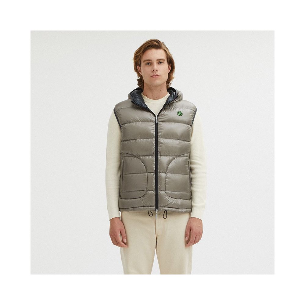 Reversible Goose Down Hooded Vest in Gray