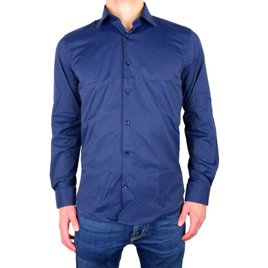 Elegant Milano Blue Satin Cotton Shirt