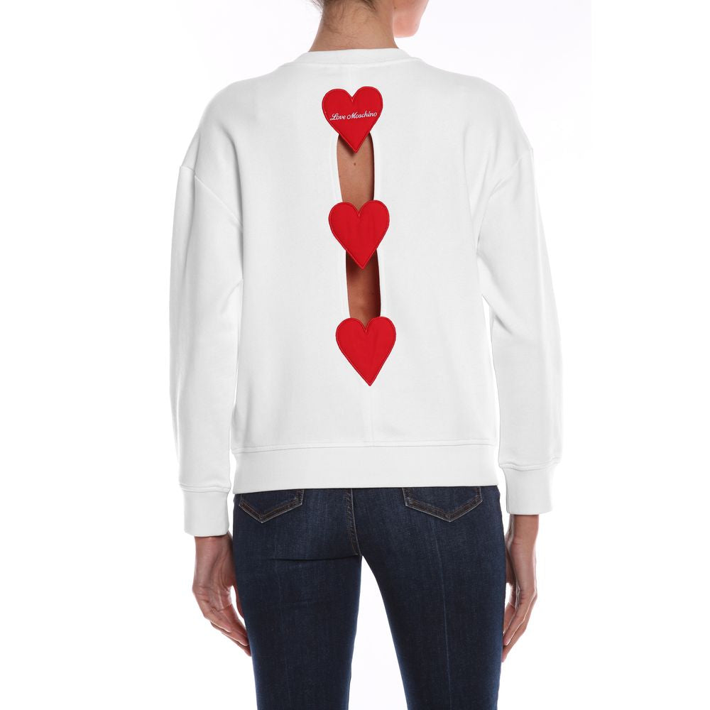 Embroidered Heart Back Slit Cotton Sweater