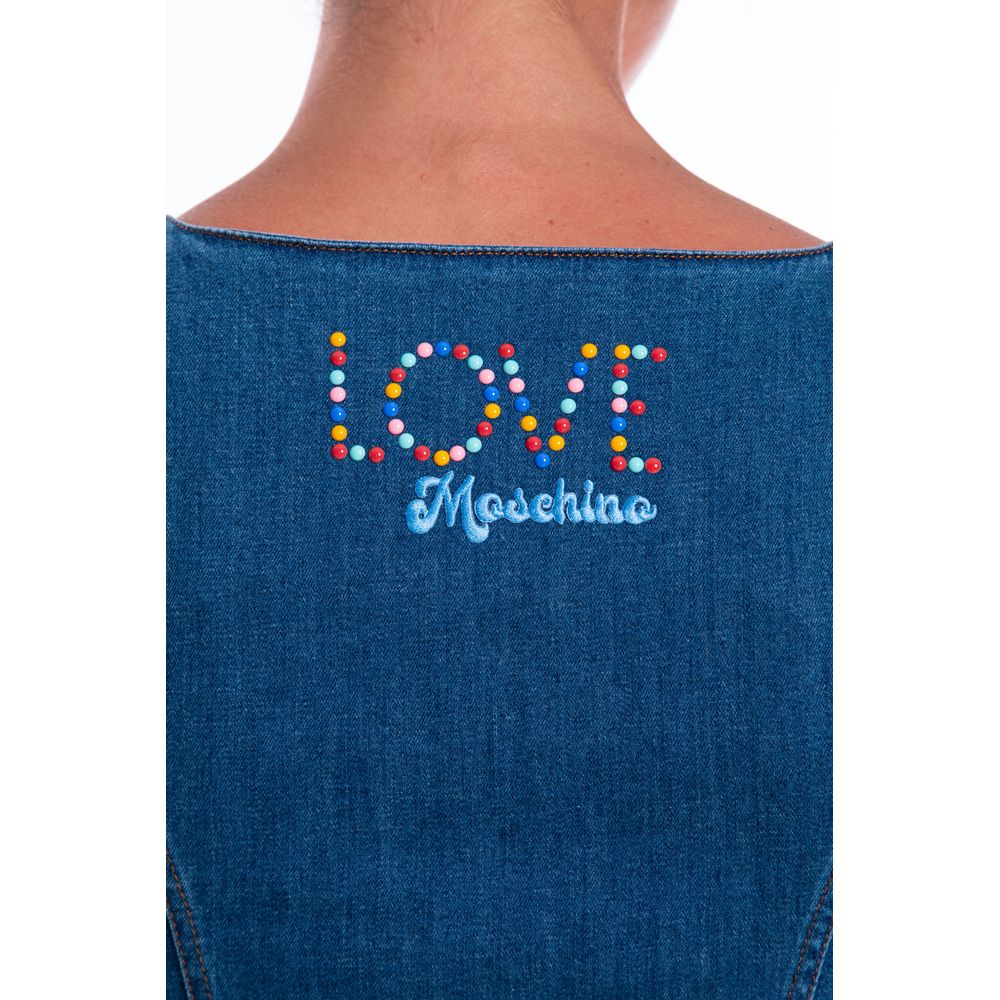 Chic Sleeveless Denim Dress with Beaded Logo