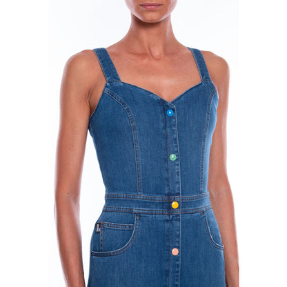 Chic Sleeveless Denim Dress with Beaded Logo