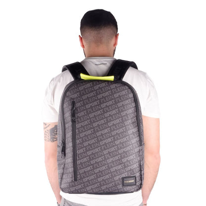 Sleek Black Eco-Leather Backpack with Logo Print