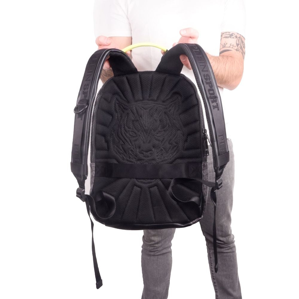 Sleek Black Eco-Leather Backpack with Logo Print